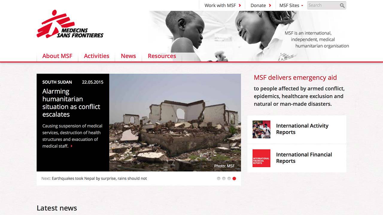Medicins Sans Frontières(MSF)のWebサイト画像01